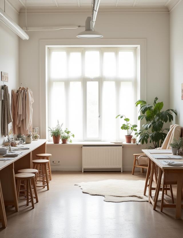 자연광이 들어오는 차분한 작업실 공간