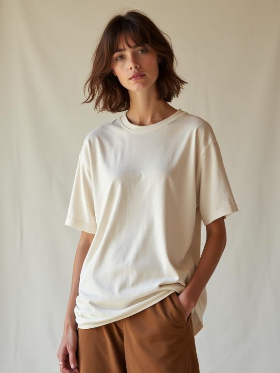 편안한 셔츠와 티셔츠를 입은 모델