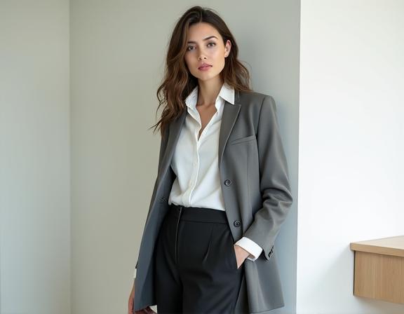 미니멀한 오피스룩을 연출한 모델